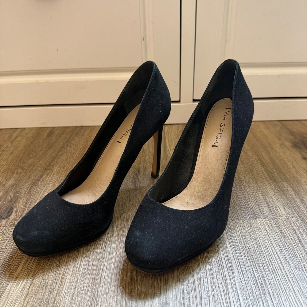 Via Spiga Platform Heels Stiletto Faux Suede Slip On | Black | Women's Size 10